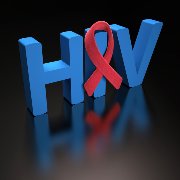 red ribbon in front of  HIV pic