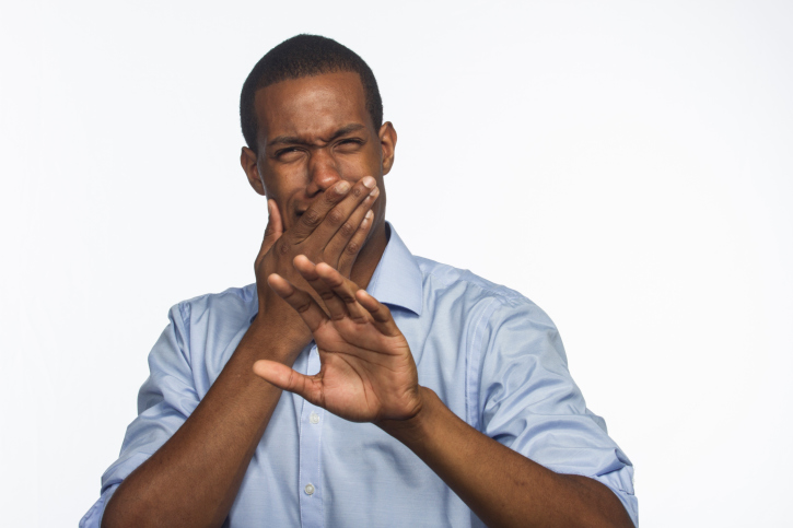 African American man grossed out, horizontal