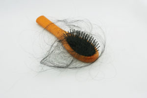 Hair tangled in brush. 