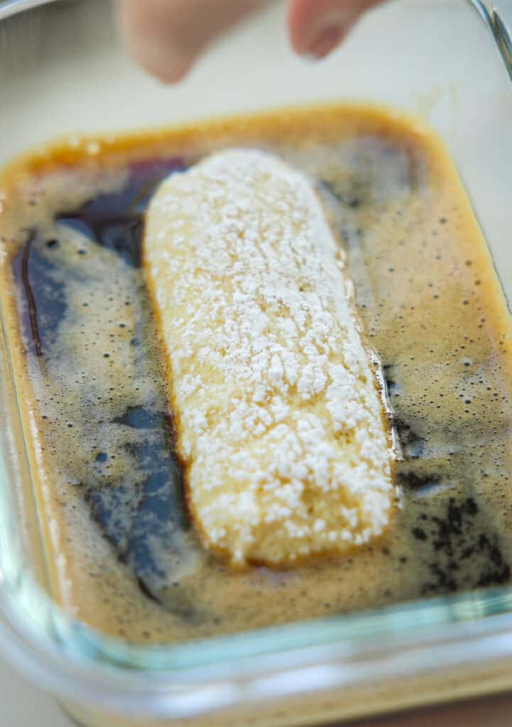 Dreamy Homemade Vegan Tiramisu Recipe (Easy & Delicious) 12 single ladyfinger soaking in espresso syrup
