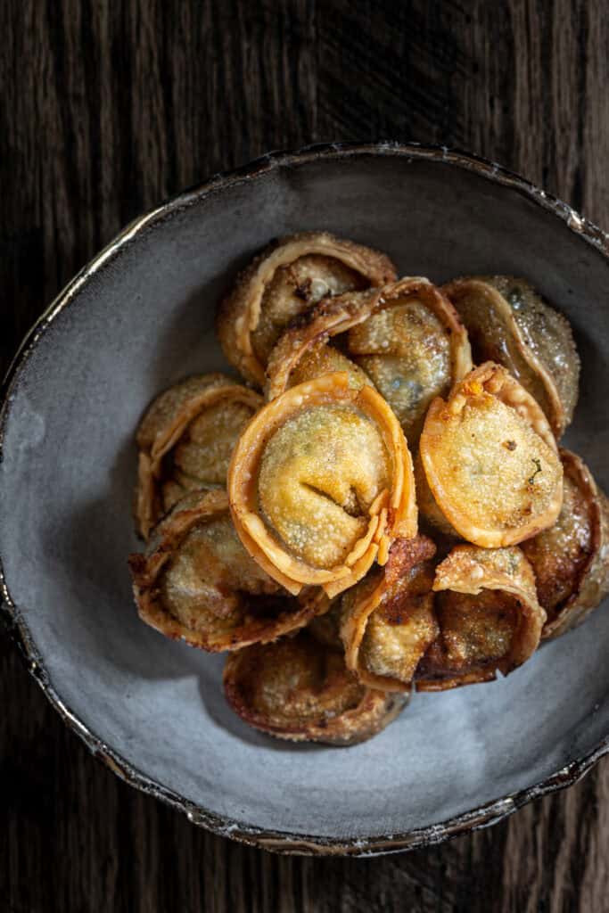 Homemade Vegan Dumplings Recipe - Kimchi Mandu. 1 deep fried vegan dumplings