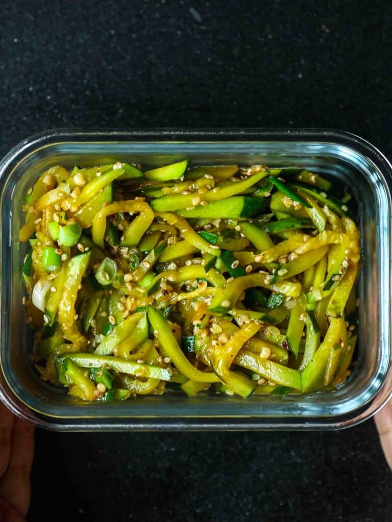 5 Easy Korean Zucchini Recipes (Banchan Side Dishes). 14 finished-korean-zucchini-banchan-in-storage-container