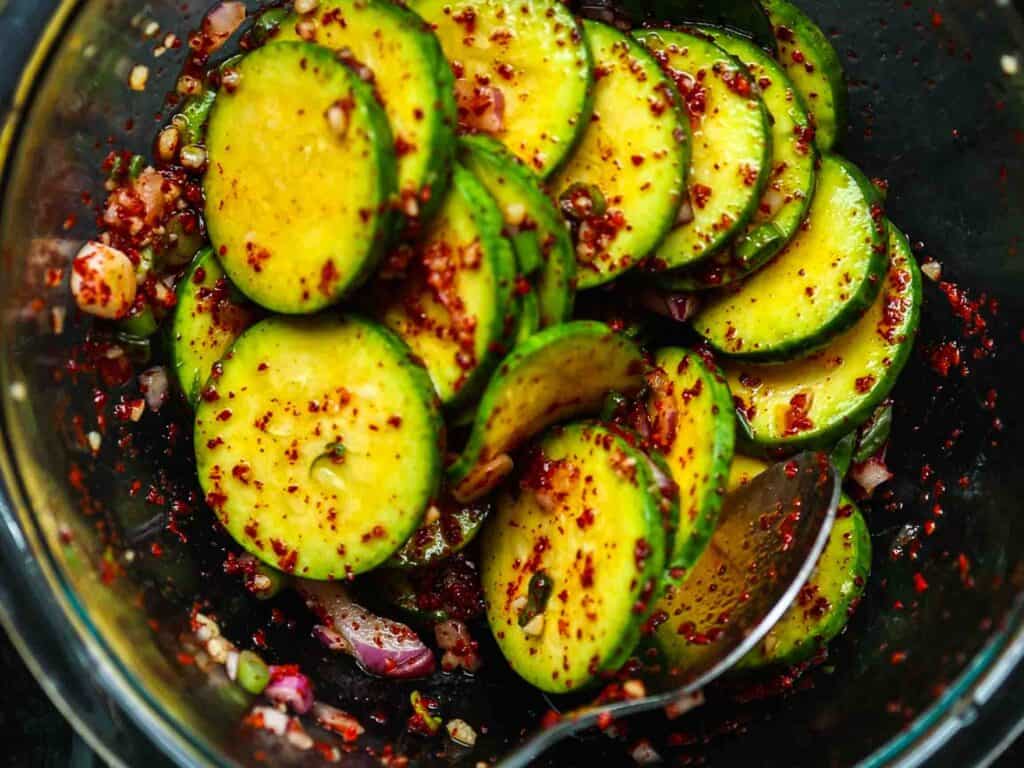 5 Easy Korean Zucchini Recipes (Banchan Side Dishes). 9 finished-korean-zucchini-kimchi-in-bowl