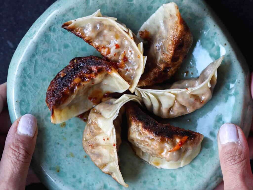 Homemade Vegan Dumplings Recipe - Kimchi Mandu. 32 finished-potstickers