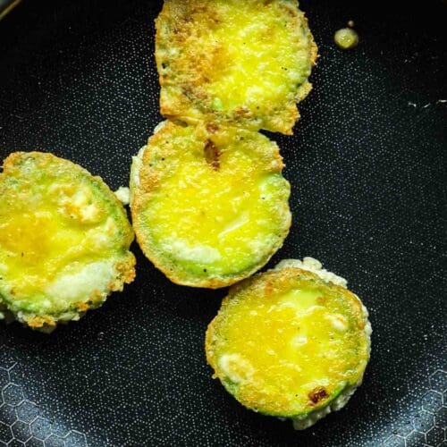 5 Easy Korean Zucchini Recipes (Banchan Side Dishes). 35 flipped-zucchini-fritters-in-pan-