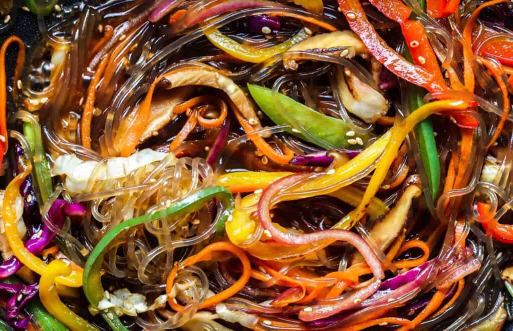 Close up image of Vegan Japchae.