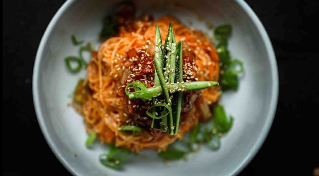 Spaghetti Aglio e Olio: The PERFECT 6-Ingredient Pasta Recipe. 20 top down shot of kimchi noodles recipe