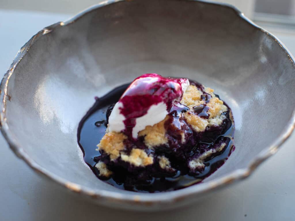 Easy Vegan Blueberry Cobbler (Gluten-Free Option!) 23 baked vegan blueberry cobbler with ice cream
