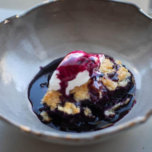 Easy Vegan Blueberry Cobbler (Gluten-Free Option!) 24 baked vegan blueberry cobbler with ice cream