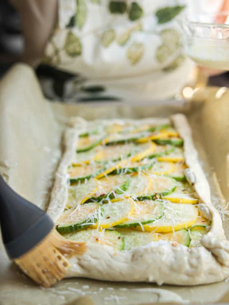 30-Minute Easy Cream Cheese Zucchini Tart (Vegan). 19 brushing-tart-crust-with-vegan-wash