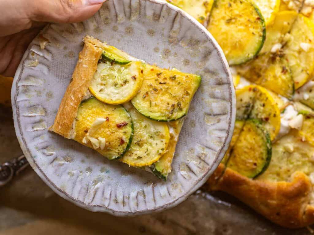 30-Minute Easy Cream Cheese Zucchini Tart (Vegan). 2 close-up-shot-of-piece-of-zucchini-tart