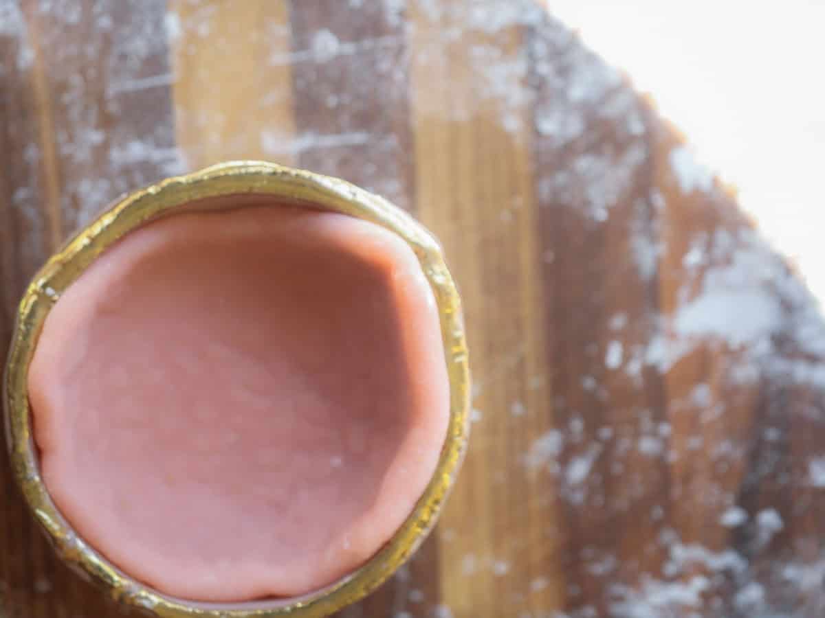 Perfect Cream Cheese & Strawberry Pink Mochi Recipe. 23 pink-mochi-disc-inside-small-bowl-for-shaping