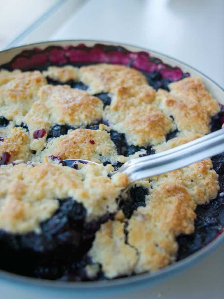 Easy Vegan Blueberry Cobbler (Gluten-Free Option!) 20 scooping-vegan-blueberry-cobbler.