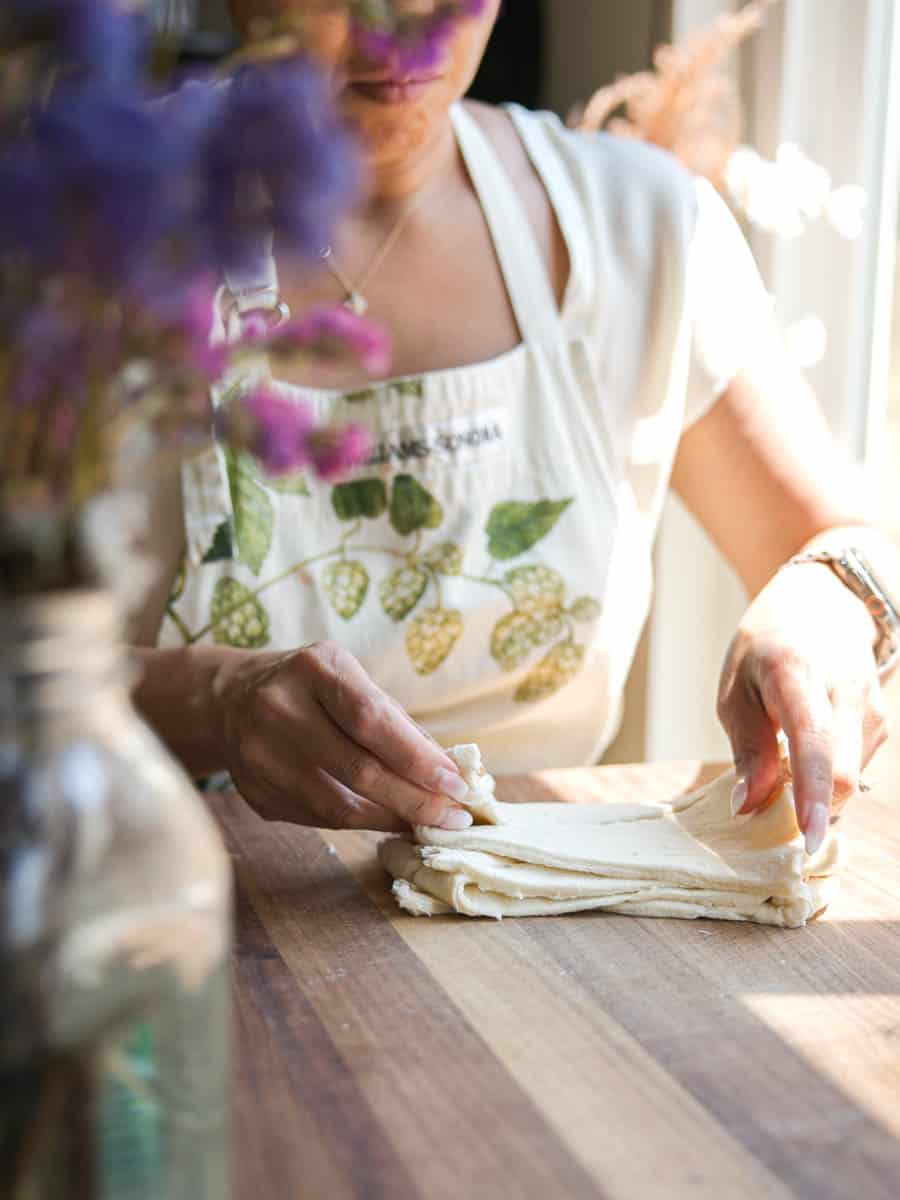 6-Ingredient Easy Cream Cheese Peach Galette Recipe. 10 tacking-crescent-roll-dough