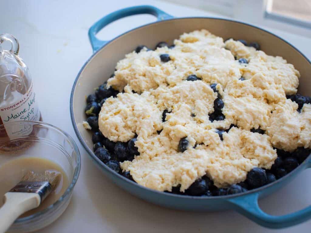 Easy Vegan Blueberry Cobbler (Gluten-Free Option!) 11 vegan blueberry cobbler right before it goes into the oven