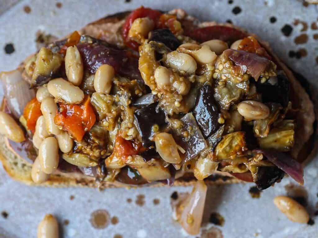 DELICIOUS Hi-Protein Vegan Mediterranean Toast Recipe. 15 closeup-of-toast.