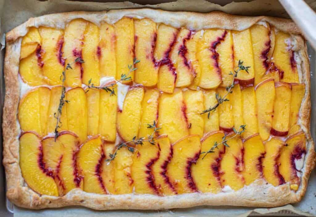 6-Ingredient Easy Cream Cheese Peach Galette Recipe. 2 hero-shot-of-peach-galette