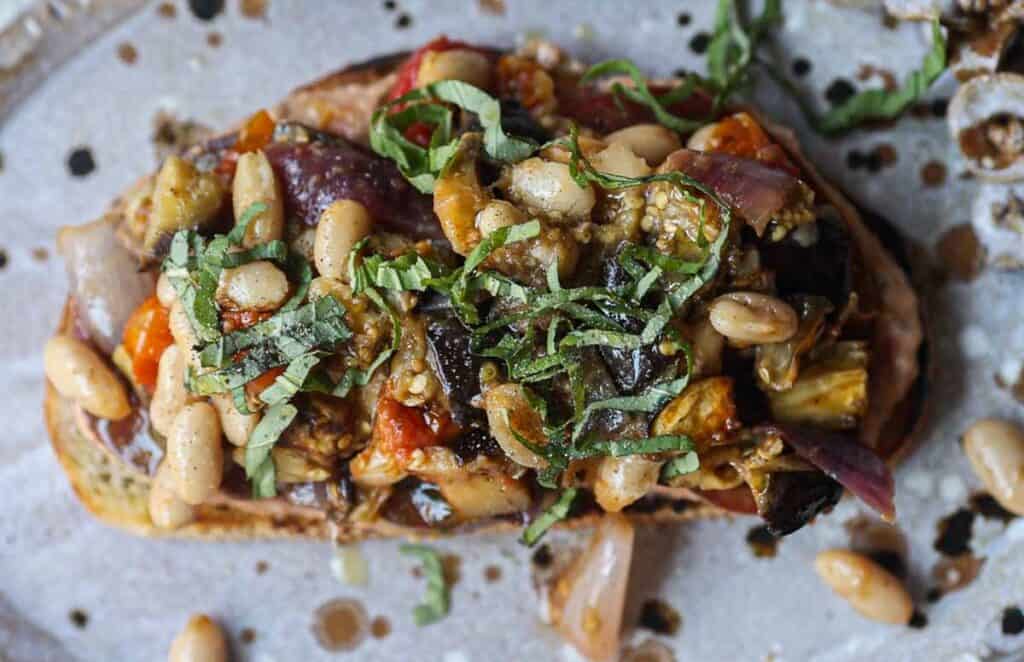 DELICIOUS Hi-Protein Vegan Mediterranean Toast Recipe. 2 hero-top-down-image-of-toast