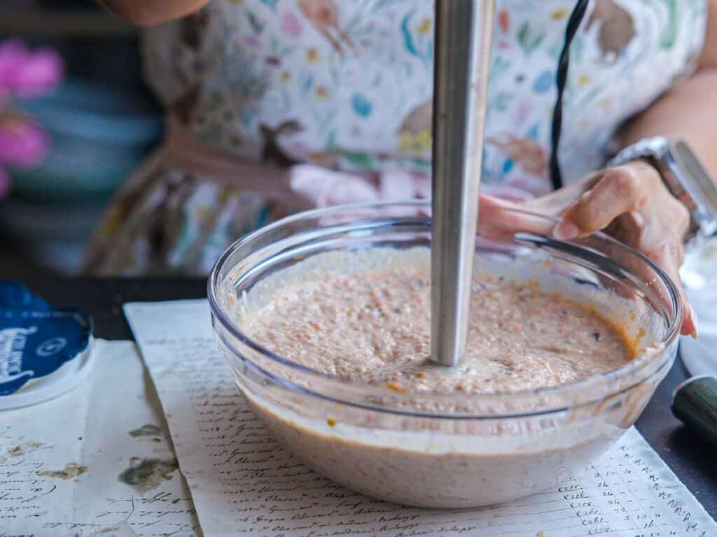 DELICIOUS Hi-Protein Vegan Mediterranean Toast Recipe. 11 using-immersion-blender-to-make-sauce