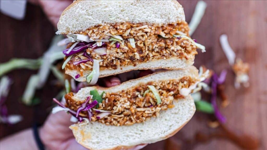 The BEST Apple Cheddar Vegan Grilled Cheese Sandwich. 28 hero-image-of-vegan-lunch-meat-with-korean-bbq-sauce.