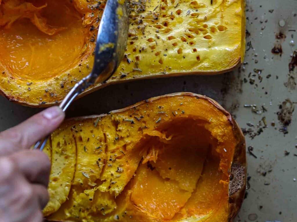 Easy and Healthy Miso & Butternut Squash Soup Recipe. 4 top down shot of roasted butternut