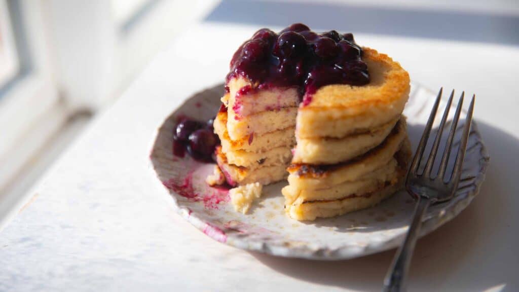 30-Minute Fluffy and Delicious Vegan Lemon Ricotta Pancakes. 1 hero image of vegan lemon ricotta pancakes
