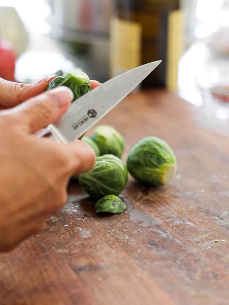 Tips on Making PERFECT Roasted Brussels Sprouts (Easy and Delicious)! 9 trimming brussels sprouts