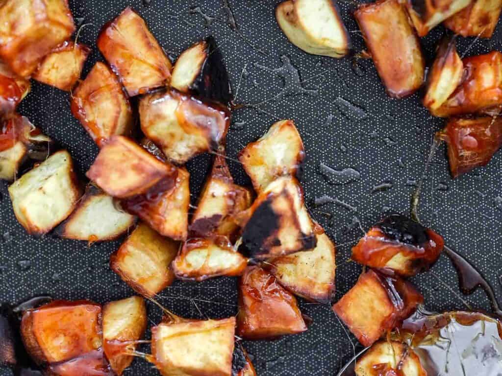 6-Ingredient Delicious Candied Korean Sweet Potatoes or Matang. 17 close up image of candied korean sweet potatoes
