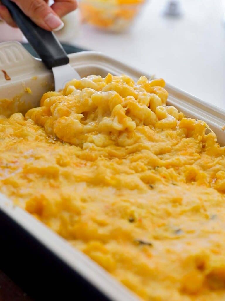 The Creamiest and BEST Vegan Mac 'n Cheese Casserole Recipe. 20 side view of vegan mac 'n cheese2