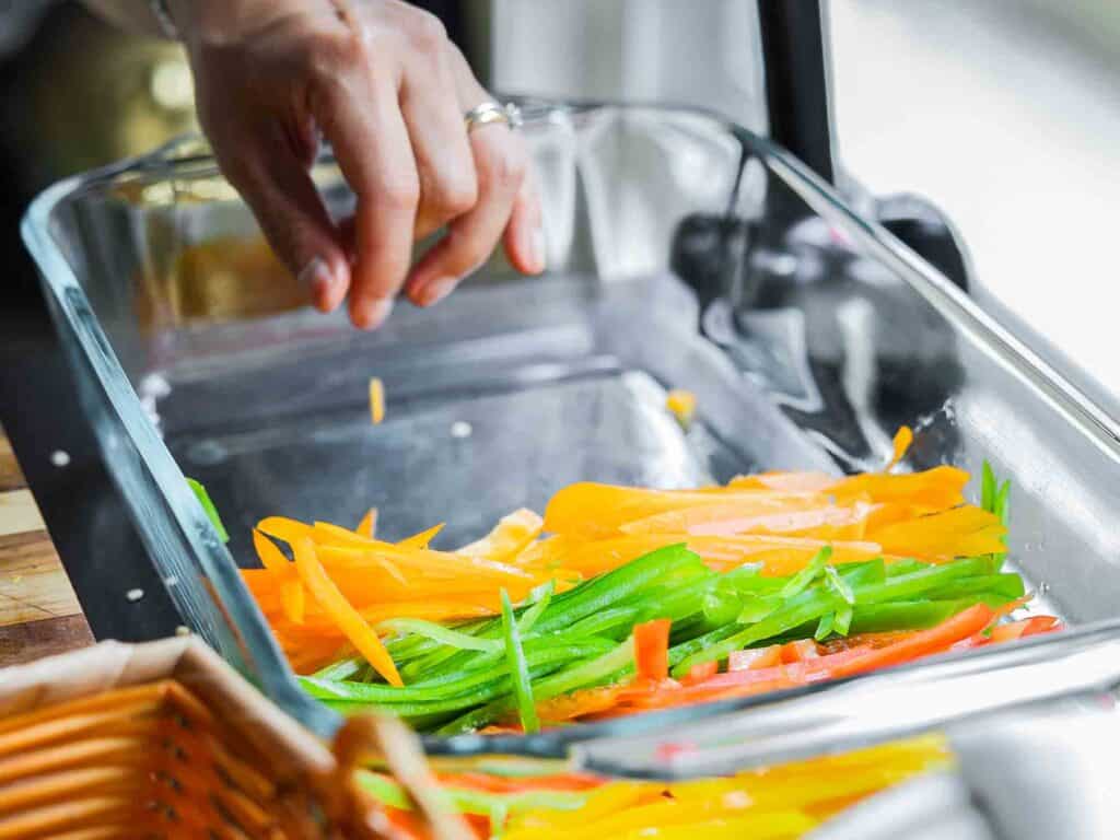 My Mom's Easy Vegetarian Japchae (Glass Noodles). 14 julienned bell peppers