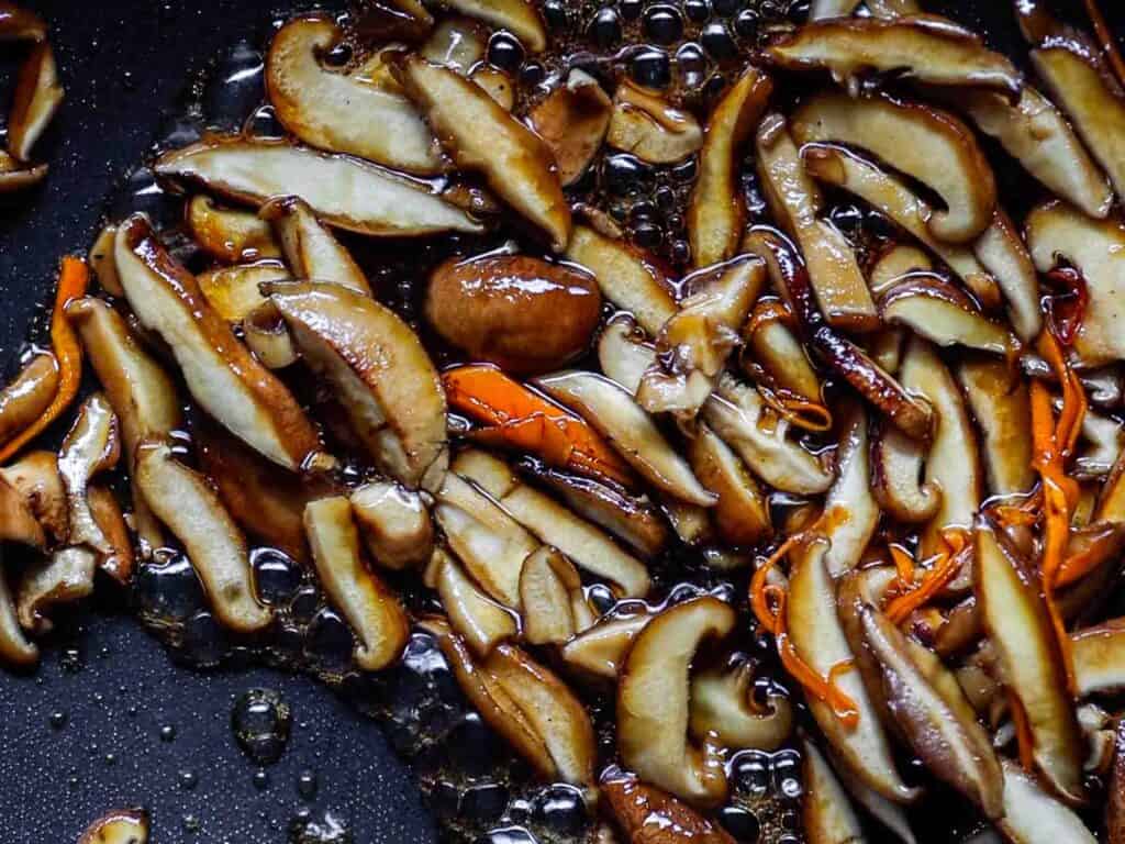 My Mom's Easy Vegetarian Japchae (Glass Noodles). 15 shiitake mushrooms for vegetarian japchae