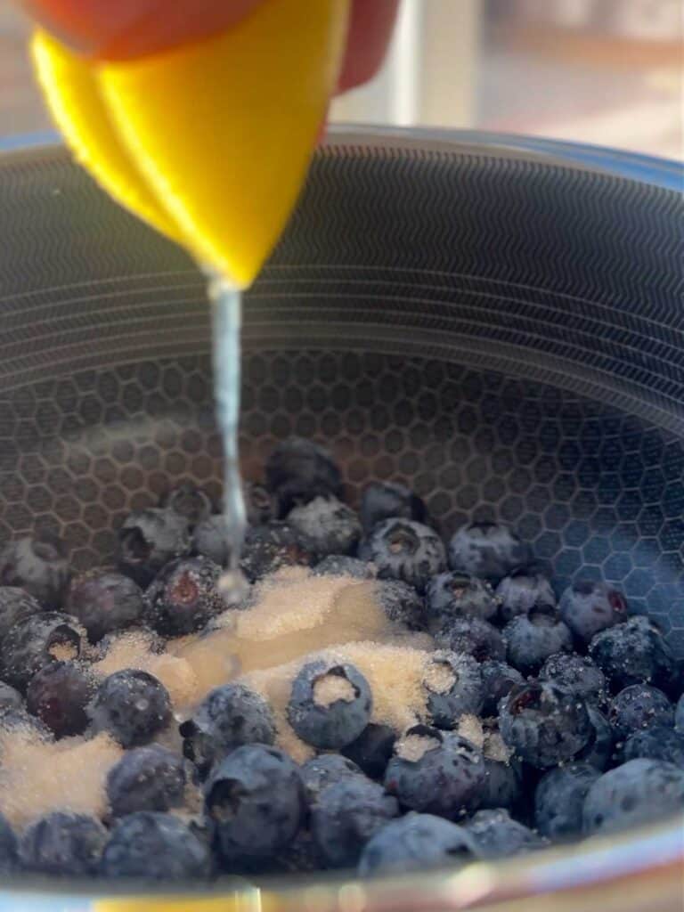 30-Minute Fluffy and Delicious Vegan Lemon Ricotta Pancakes. 7 adding lemon juice for blueberry sauce