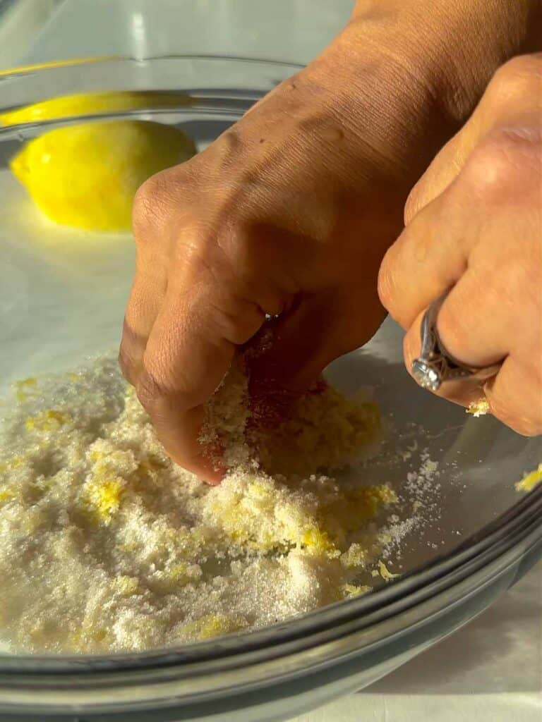 30-Minute Fluffy and Delicious Vegan Lemon Ricotta Pancakes. 13 massaging lemon zest into sugar