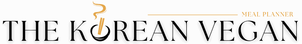 Logo for The Korean Vegan Meal Planner with stylized text, serving as a Kollective Header. The letter O in KOREAN resembles a bowl with chopsticks and steam. Meal Planner is written in gold on the right.