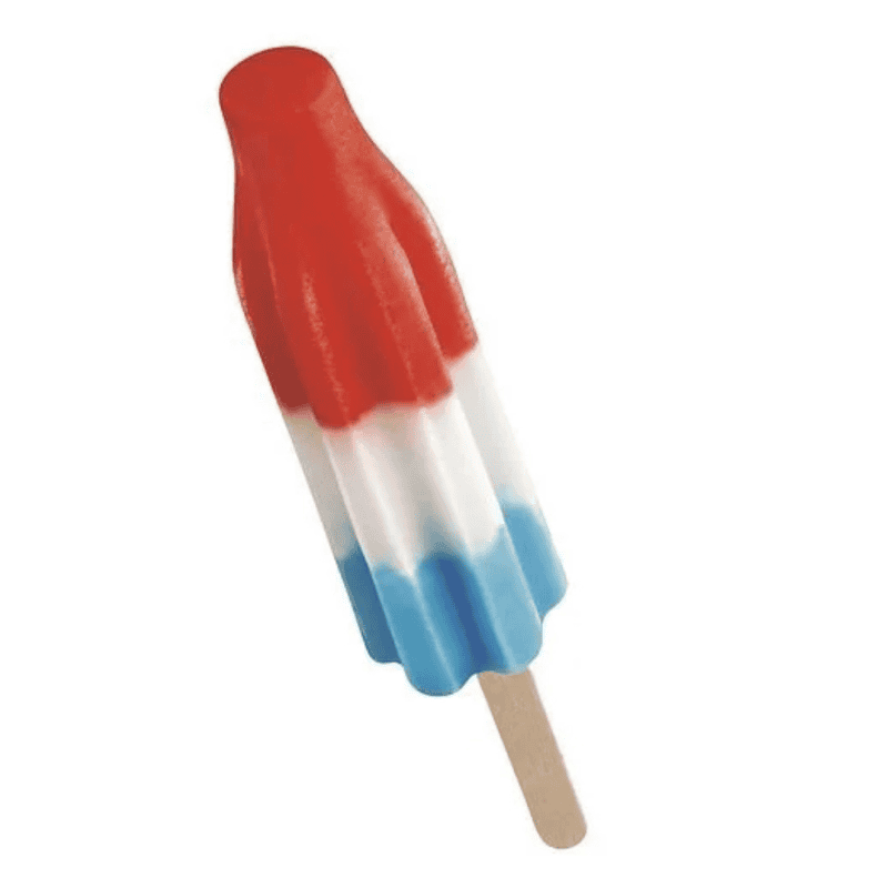 An ice cream truck and my little brother. 2 A red, white, and blue rocket-shaped popsicle on a wooden stick, just like the ones you’d get from the ice cream truck, photographed against a plain white background.
