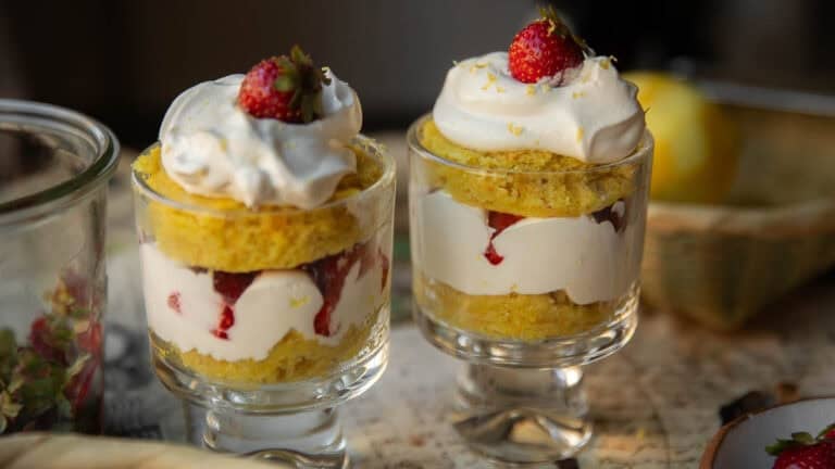 hero image of vegan strawberry shortcake trifle