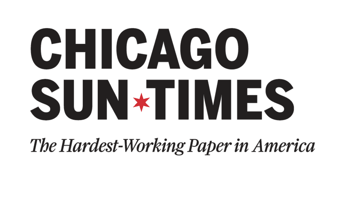 The Korean Vegan's 2025 VEGAN Holiday Gift GUIDE. 61 The Chicago Sun-Times logo features bold black text with a red star for the “A” in “SUN.” Below, in italic script, is the slogan: “The Hardest-Working Paper in America,” perfect for referencing their vegan holiday gift guide.