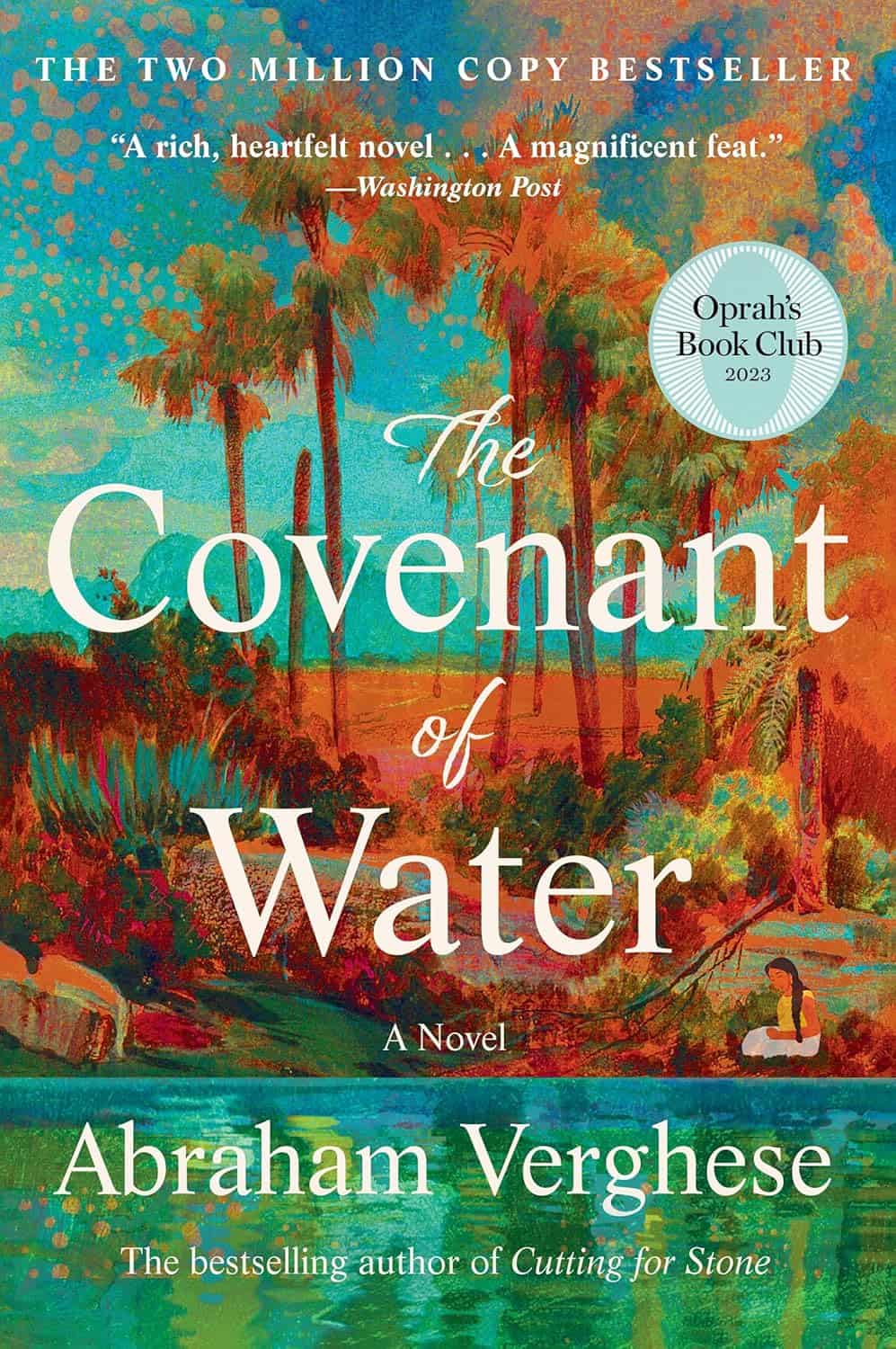 The Korean Vegan's 2025 VEGAN Holiday Gift GUIDE. 49 Colorful illustrated book cover for “The Covenant of Water” by Abraham Verghese, featuring palm trees and a river. A perfect pick for a vegan holiday gift, complete with Oprah’s Book Club 2023 badge and bestseller claims at the top.
